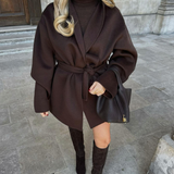 Women's Belted Longline Statement Coat in Brown