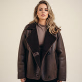 Women's Brown Faux Leather Biker Jacket