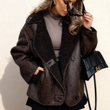 Women's Brown Faux Leather Biker Jacket