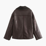 Women's Brown Faux Leather Biker Jacket