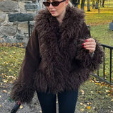 Women's Elegant Brown Faux Fur Winter Jacket