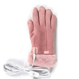 Women's Heated Gloves USB Faux Fur Cuffs Fleece Lining Electric Finger Warmers - Image 1
