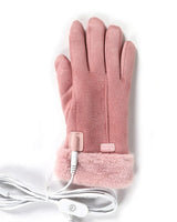 Women's Heated Gloves USB Faux Fur Cuffs Fleece Lining Electric Finger Warmers - Image 1