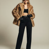 Women's Luxe Brown Faux Fur Oversized Coat