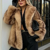 Women's Luxe Brown Faux Fur Oversized Coat