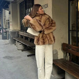 Women's Luxe Brown Faux Fur Oversized Coat