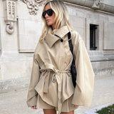 Women's Oversized Belted Short Beige Trench Coat