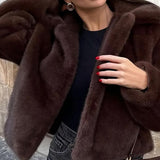 Women's Plush Brown Faux Fur Statement Jacket