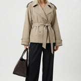 Women's Short Belted Khaki Trench Coat