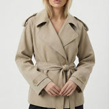 Women's Short Belted Khaki Trench Coat