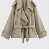 Women's Short Belted Khaki Trench Coat