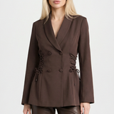 Women's Side Lace Up Tailored Brown Blazer