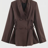 Women's Side Lace Up Tailored Brown Blazer