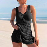 Women's Tankini Swimsuit Two-Piece With Swim Shorts And Patterned Overlay - Image 1