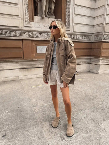Women's Vintage Street Khaki Bomber Jacket