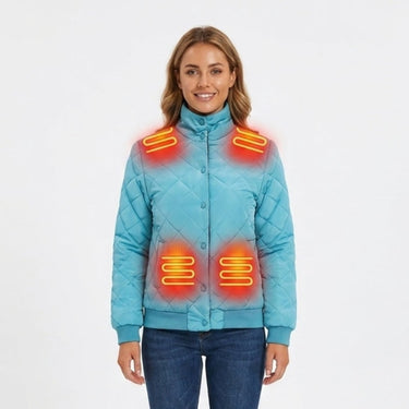 Women's Winter Puffer Jacket Heated With 8 Integrated Zones Stand Collar Snap Button Placket - Image 7