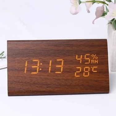 Wooden Digital Clock Triangular Design With Temperature And Humidity Display - Image 4
