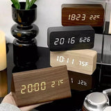 Wooden Digital Clock Triangular Design With Temperature And Humidity Display - Image 3