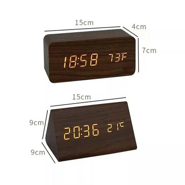 Wooden Digital Clock Triangular Design With Temperature And Humidity Display - Image 6