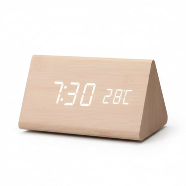 Wooden Digital Clock Triangular Design With Temperature And Humidity Display - Image 9