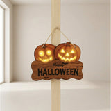Wooden Halloween Sign Lighted Jack O Lantern Hanging Decoration With Integrated Glowing Elements - Image 1