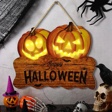 Wooden Halloween Sign Lighted Jack O Lantern Hanging Decoration With Integrated Glowing Elements - Image 3