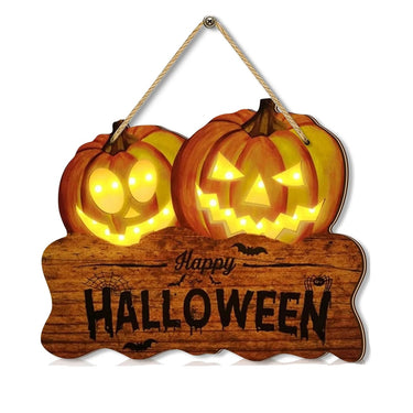 Wooden Halloween Sign Lighted Jack O Lantern Hanging Decoration With Integrated Glowing Elements - Image 6