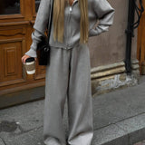 Zip-Up Knit Jacket and Wide-Leg Trousers Two-Piece Set
